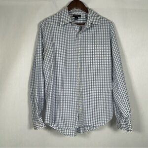 Lands' End Men's White and Blue Gingham Checked Shirt Size M 15-15.5